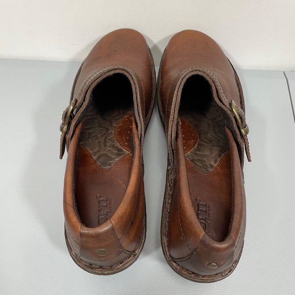Born Clogs Shoes Buckle Harness Slip On Leather Brown Wedge Heel Womens 11 - Picture 7 of 12